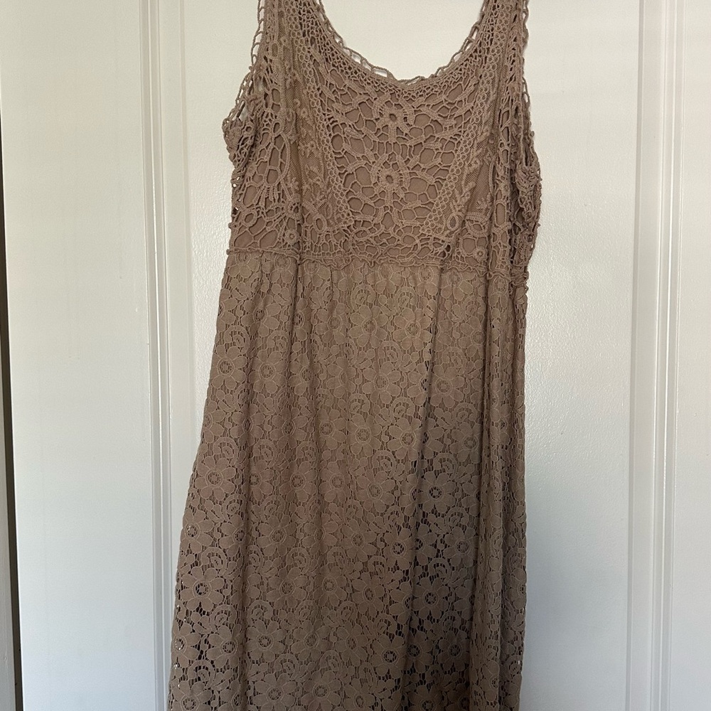 Spense Lace Overlay Dress in Taupe